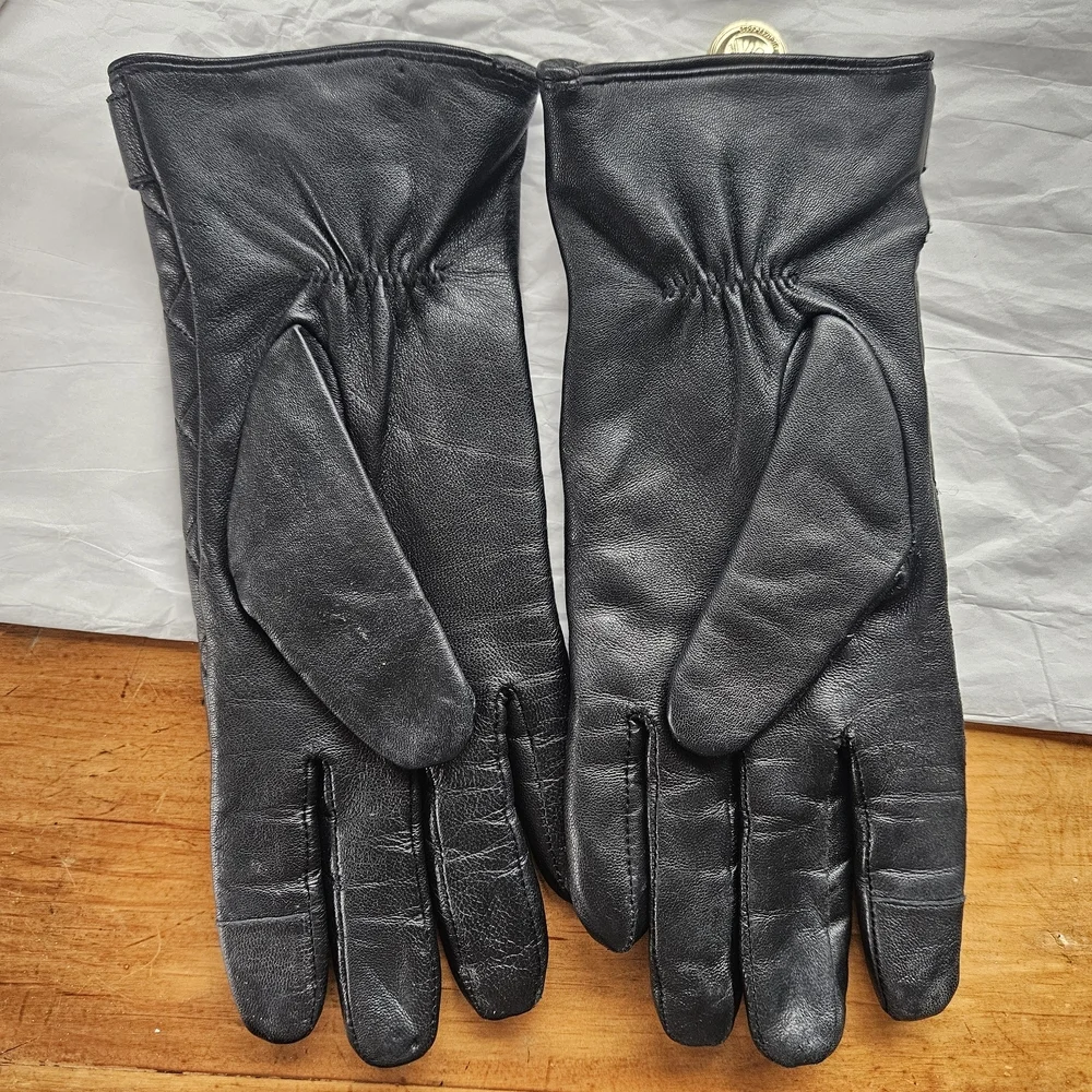 Michael Kors Quilted Black Gloves with Gold Details